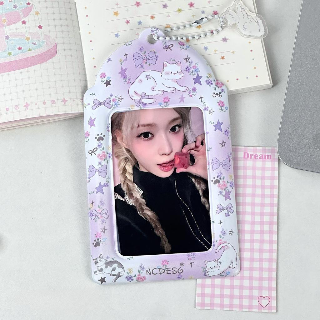 1 шт. Фиолетовый Кот ПВХ Держатель для Фотокарточек K-pop Идола Чехол для Хранения Фотокарточек Подвеска для Дисплея