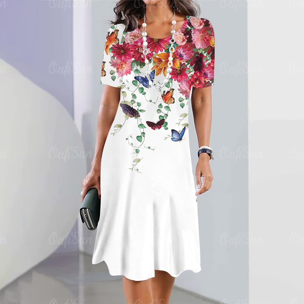 Elegant Women‘S Dress 3d Flowers Print Woman Clothing Casual Fashion A-Line Skirt Summer Oversized Female Beautiful Dresses 2024