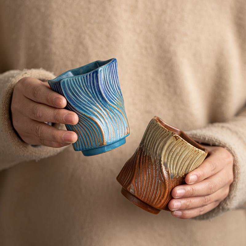 Грубая керамическая чашка с резьбой, креативная чашка мастера, обжиг в печи, ретро-чайный набор в стиле кунг-фу, керамические чашки
