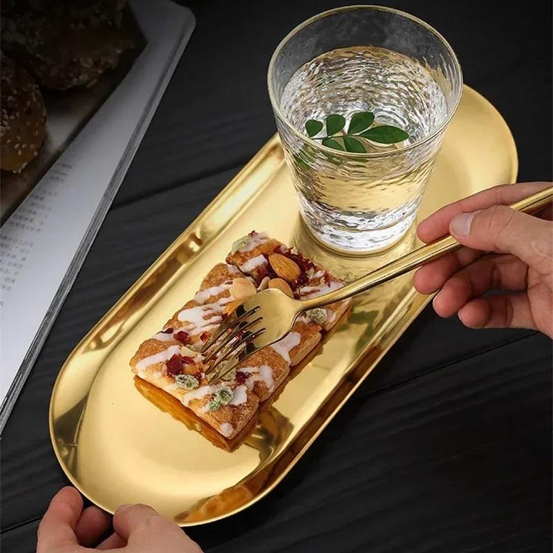 Овальная тарелка из нержавеющей стали, десертная тарелка, поднос для орехов, фруктов, торта, закуски, стейк в западном стиле, кухонная тарелка, многоразовая посуда