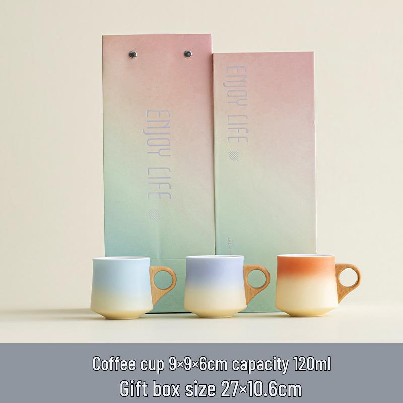 Премиальный керамический чайный набор с деревянными ручками: Элегантные австралийские белые чашки эспрессо на двоих