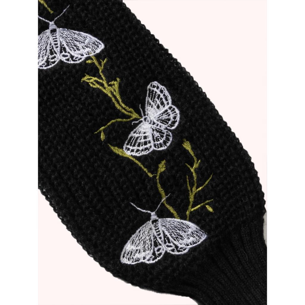 Butterfly Pattern Turtle Neck Pullover Sweater, Casual Long Sleeve Crop Sweater, Women's Clothing