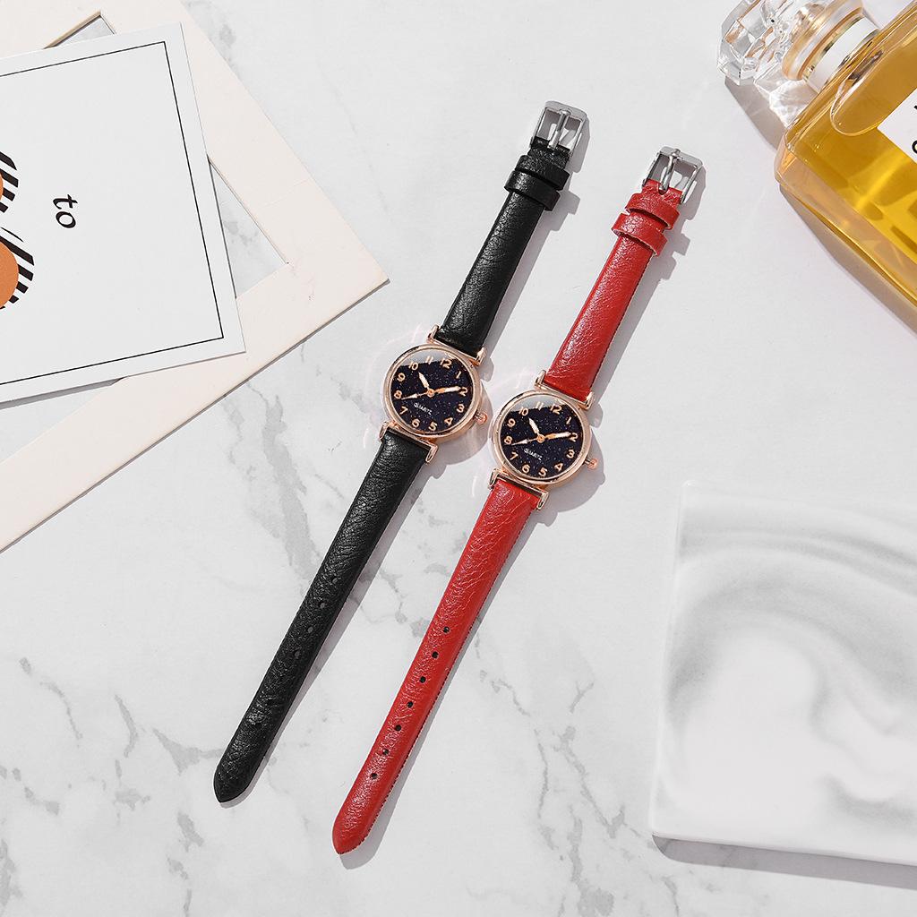 Женские повседневные кожаные часы с ремешком, женские кварцевые наручные часы со звездным небом и круглым циферблатом