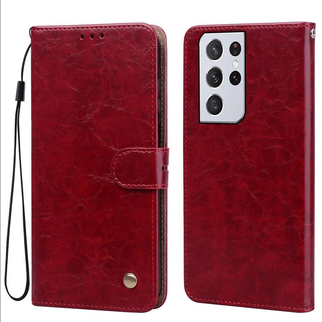 Винтажный чехол-бумажник с текстурой Crazy Horse из ПУ кожи для Samsung Galaxy S21 Ultra, с держателем для карт, подставкой, противоударный защитный чехол