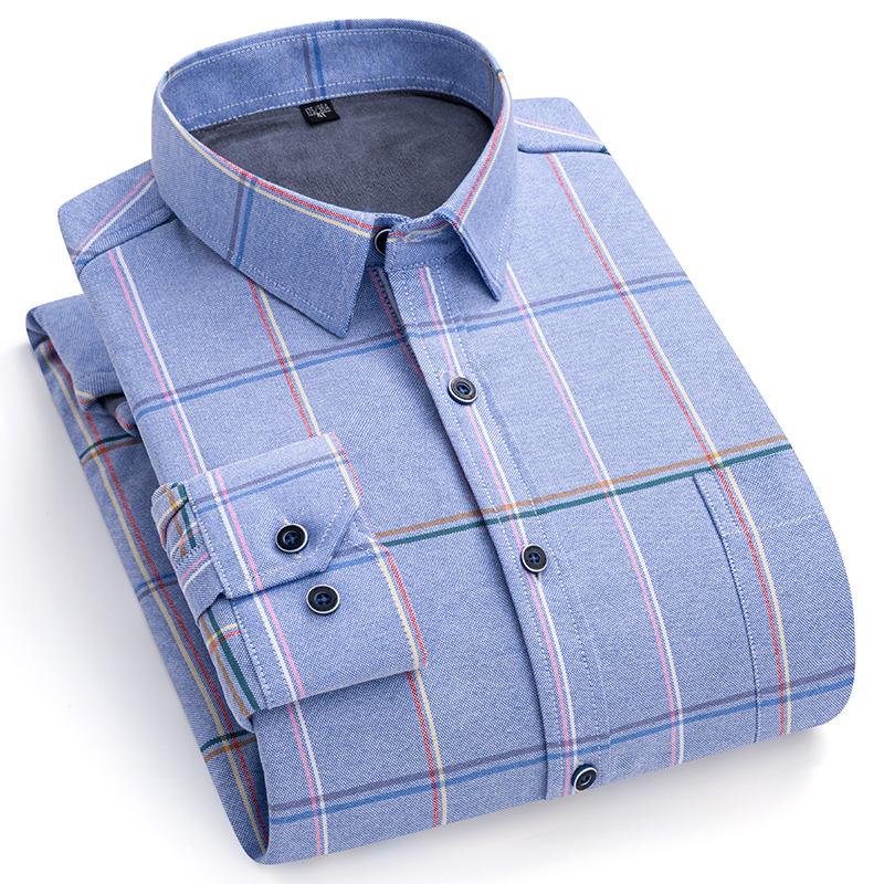 Мужские клетчатые рубашки с длинным рукавом, деловая повседневная мужская полосатая рубашка на зиму, теплый дизайн в клетку