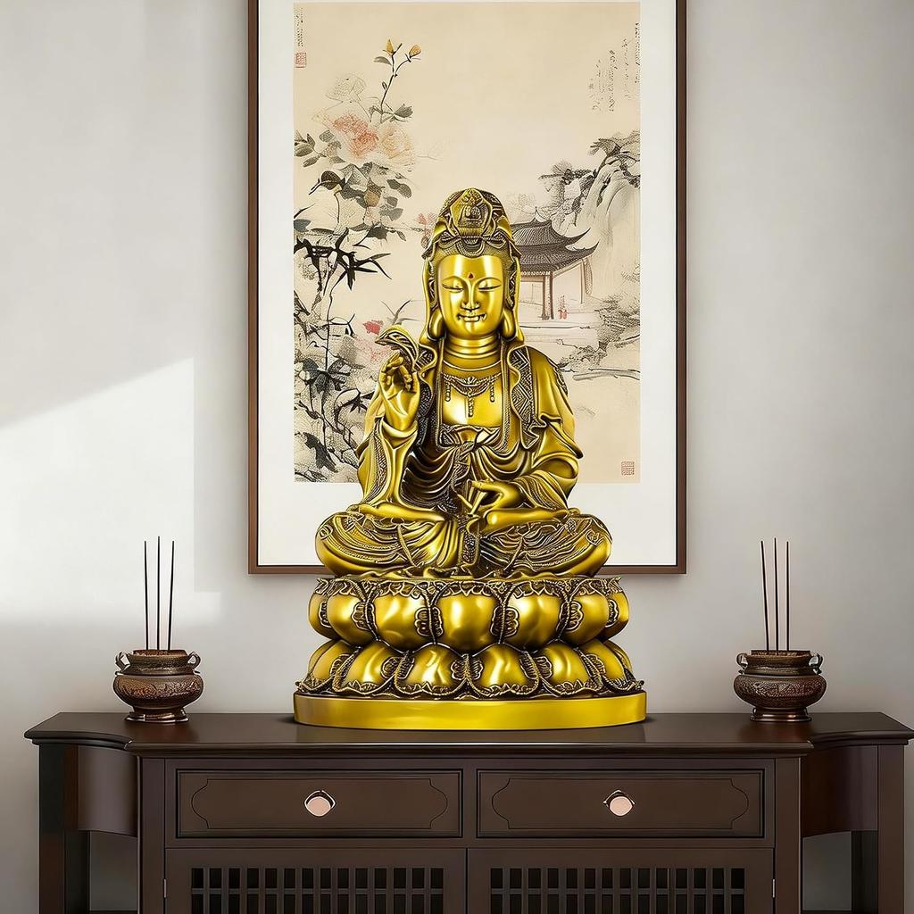 Aris & Juno Brass Guanyin Bodhisattva Feng Shui Statue – Symbol of Compassion, Peace & Wisdom, Figurine for Home Altar, Temple or Meditation Room,