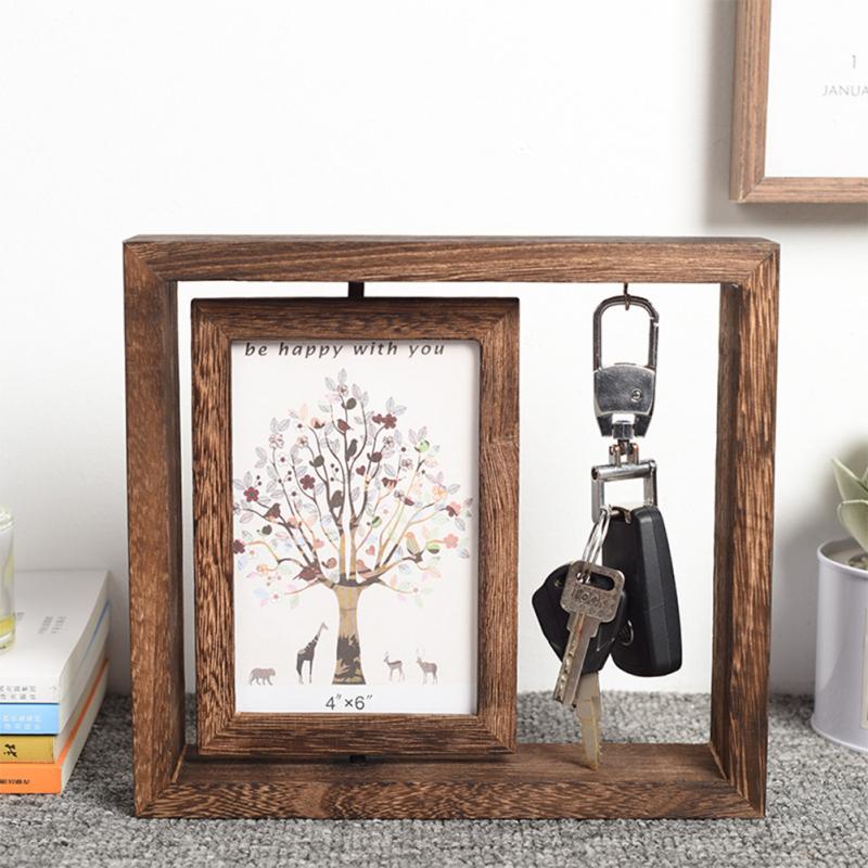 Wooden Picture Frame Creative 360 Degree Rotating Ornament Mothers Day Gifts Birthday Gifts For 4x6