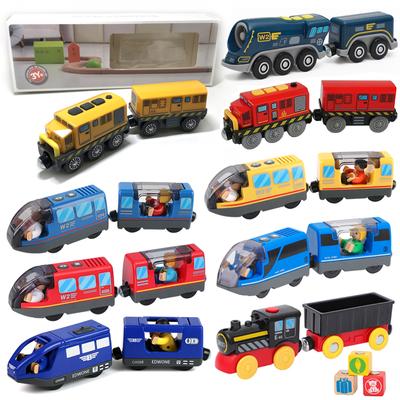 Новый детский электропоезд на батарейках, подарочная коробка, литой магнитный локомотив, слот-игрушка для деревянного поезда, рельсовые игрушки, детский подарок