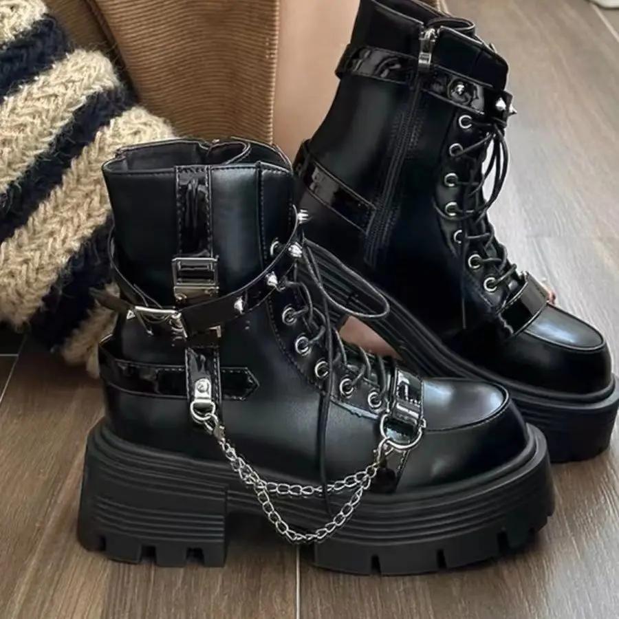 Fashion Studded Non Slip Booties Height Increasing Chunky Female Short Shoes High Quality Trend 2025 Large Size Warm Women's Ankle Boots