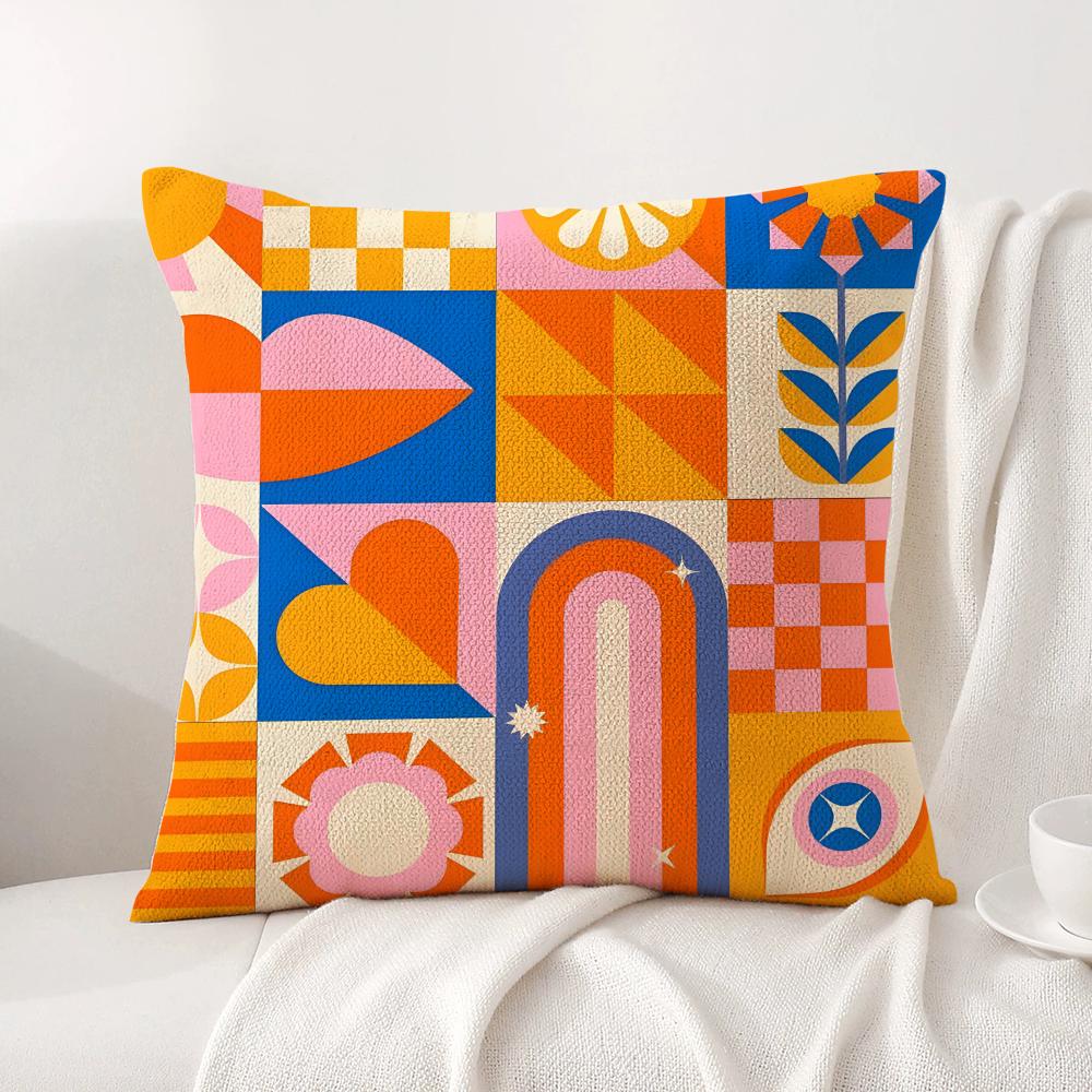 Geometric patterns Cushion Cover Natural Linen Organic Fabric DoubleSided Printing Sofa Home Decor Gift Pillow Cover