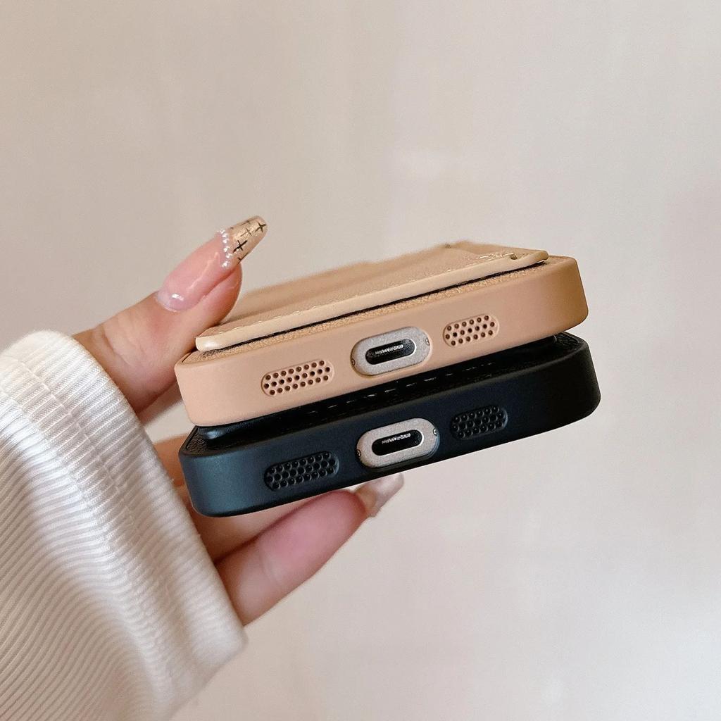 Чехол-кошелек из однотонной кожи личи для iPhone 16 15 14 13 12 Mini 11 Pro X XS XR Max 8 7 Plus с отделением для карт и защитным чехлом