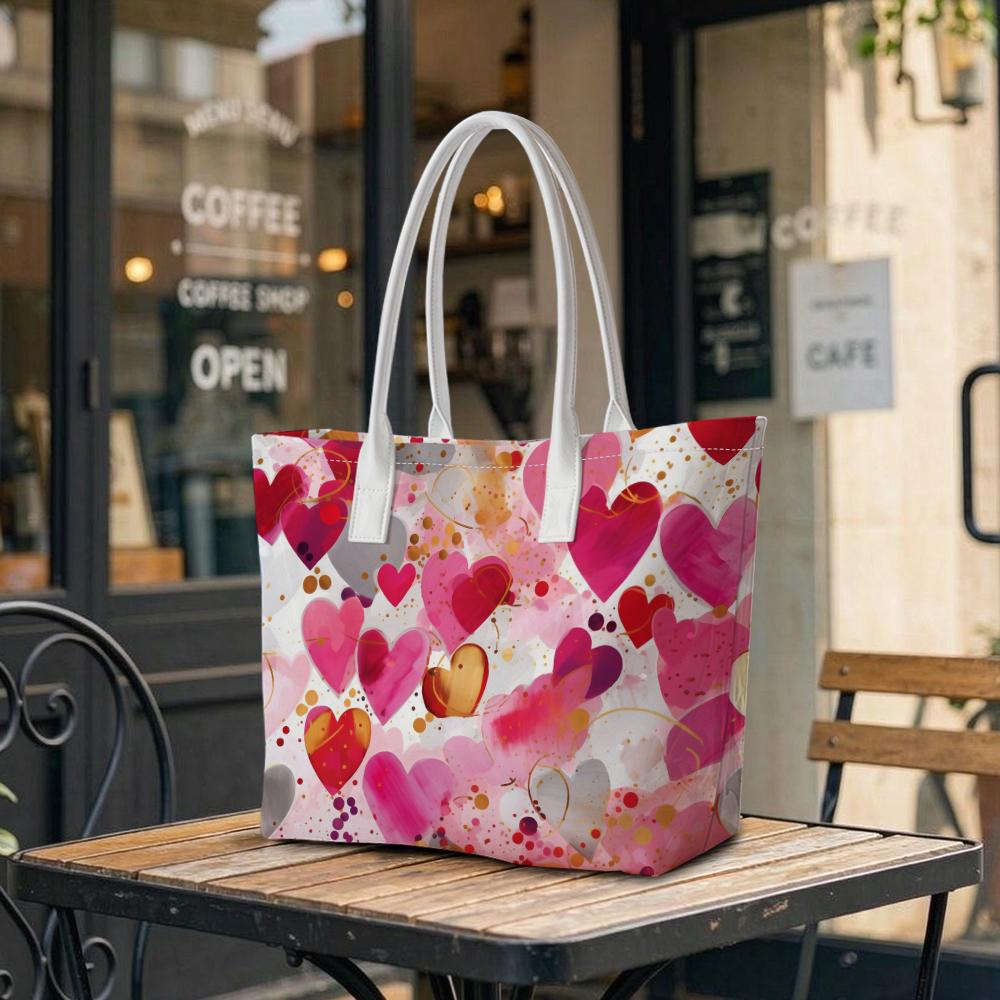 Romantic Hearts Pattern Tote Bag Portable Fashion Casual Daily Handbag for Ladies Outdoor Use