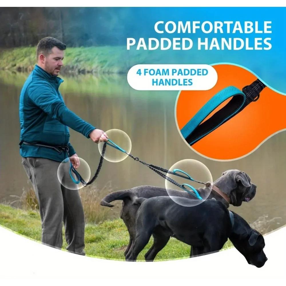 Reflective Double Dog Leash With Thickened Handles Medium-sized Large Dog Training Jogging And Running Pet Supplies Pet Leash