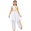 Girls Metallic Patchwork Sleeveless Dress Lyrical Dance Outfit Wide Leg Pants