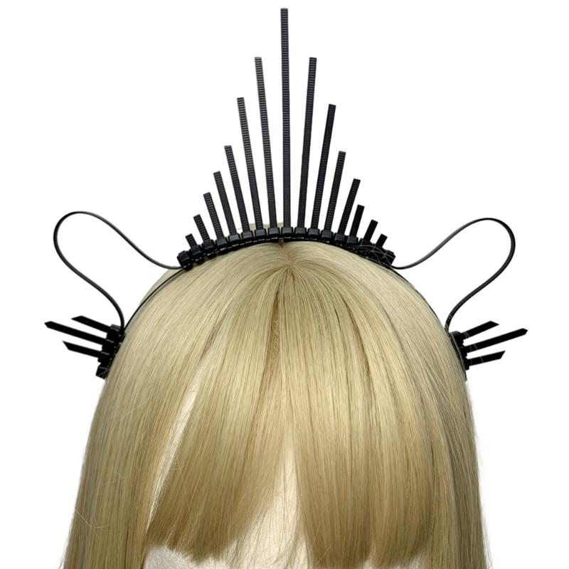 Темный ободок Корона ангела Ободок Свадебные тиары Божественный головной убор принцессы Обруч для волос Барочные тиары с шипами