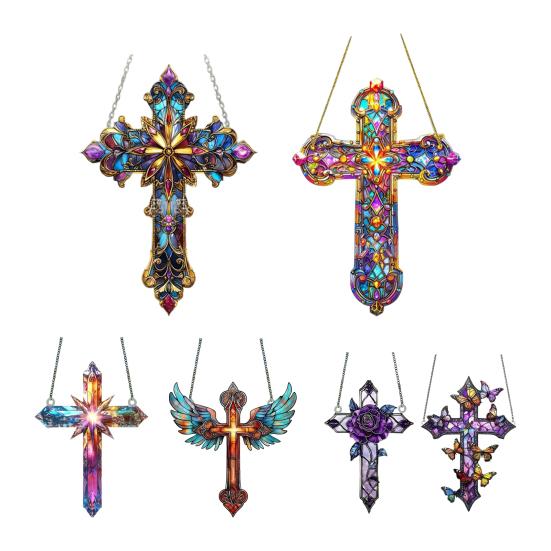 Rose Suncatcher Pendant 2D Flat Dyed Acrylic Pendant Stained Glass Decorations Faith