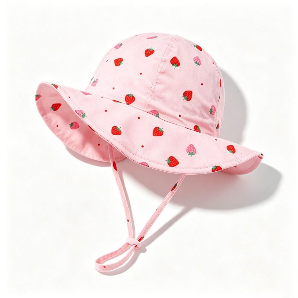 Flower Printed Fisherman Hat Wide Brim Bucket Hat Children's Sun Hat for Age 1-6 Years