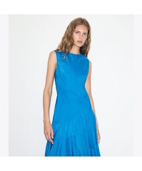 Tolibeochi Flared Cotton Silk Dress - Bay Blue