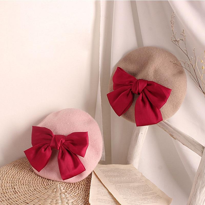Осенне-зимний берет для детей, детские шапки с большим бантом, шапки для девочек, шапочка для маленьких девочек, шапка для малышей, аксессуары для младенцев, От 2 до 5 лет