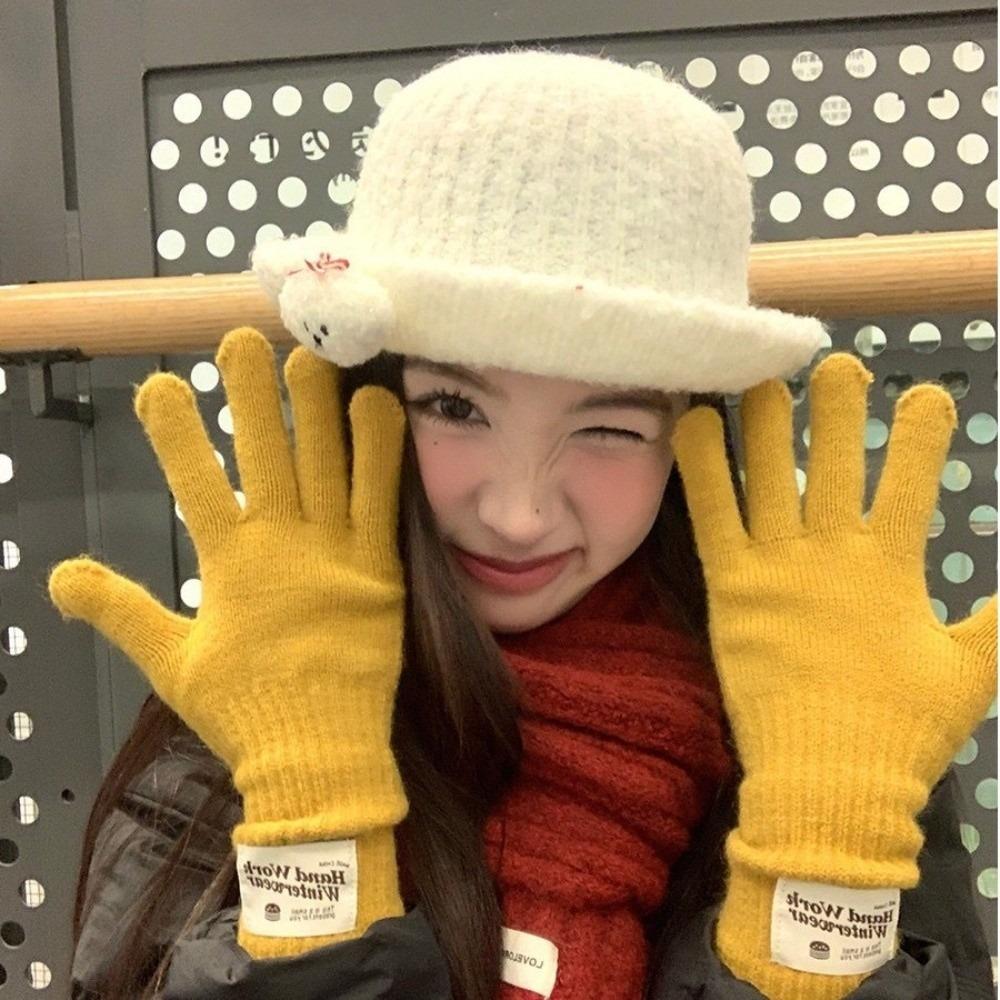 10Colors Full Finger Knitted Gloves Warm Lining Faux Cashmere Gloves Warm Winter Gloves Typing Use