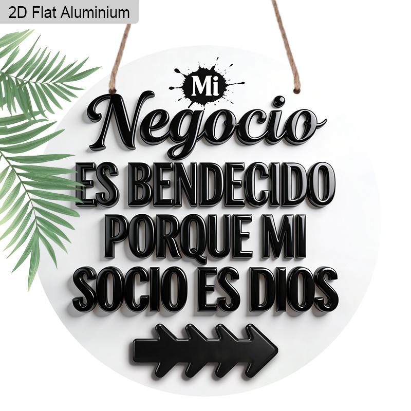 2D Flat 1pc Vintage Shop Signage Hanging Aluminium Decoration Plaque, "Negocio Es Bendecido Porque Mi Socio Es Dios" Lettering Sign, Office Decor