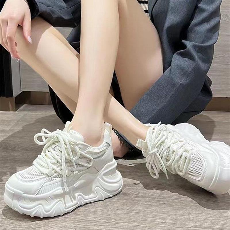 Fashion Thick Bottom Heightening Mesh Sneakers Shoes Female 2024 Summer New Women's Shoes Fashion Breathable Casual Sports Tennis Shoes
