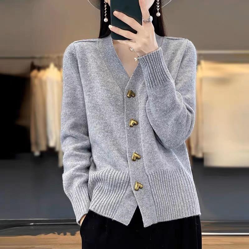 Women S V Neck Button Knit Cardigan Loose Fit Sweater Coat