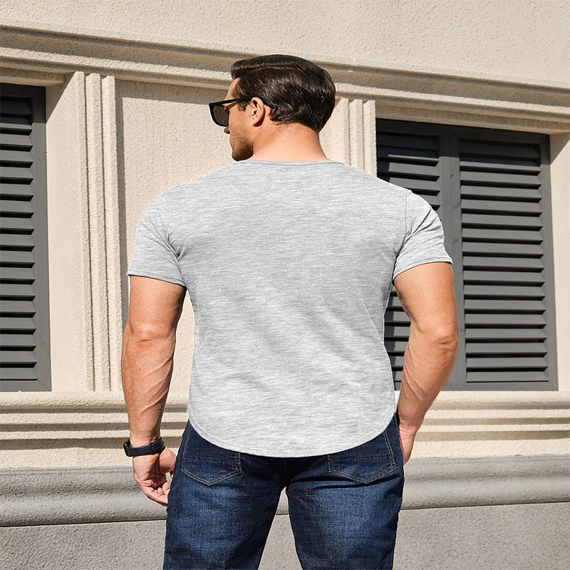 Мужская рубашка Henry Classic Style с короткими рукавами, повседневная мужская футболка в стиле ретро с V-образным вырезом и застежкой на пуговицы, очаровательный подарок для друзей