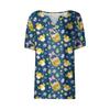 Women's Casual Print V-Neck Short Sleeve Decorative Button T-Shirt Top