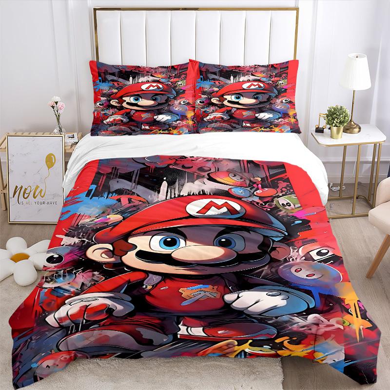 3pc Mario Bros Bedding Set Guest Room Bedroom Decor Christmas Halloween Decor Gifts- All Seasons (No Insert)a1013100