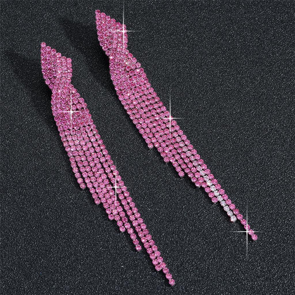 Temperament Luxury Super Flash Rhinestone Long Tassel Earrings Fashion Hundred Match Earrings Women's Earrings 1 Pair