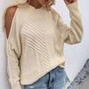 IHUASU Женский осенне-зимний однотонный трикотажный свитер без бретелек с длинным рукавом и круглым вырезом, сплетенный из витой веревки
