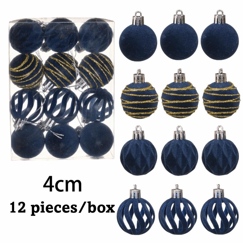 12Pcs/Box Velvet Christmas Hanging Balls 4CM Plastic Christmas Flocked Ball Set DIY Crafts Painted Christmas Tree Ornament