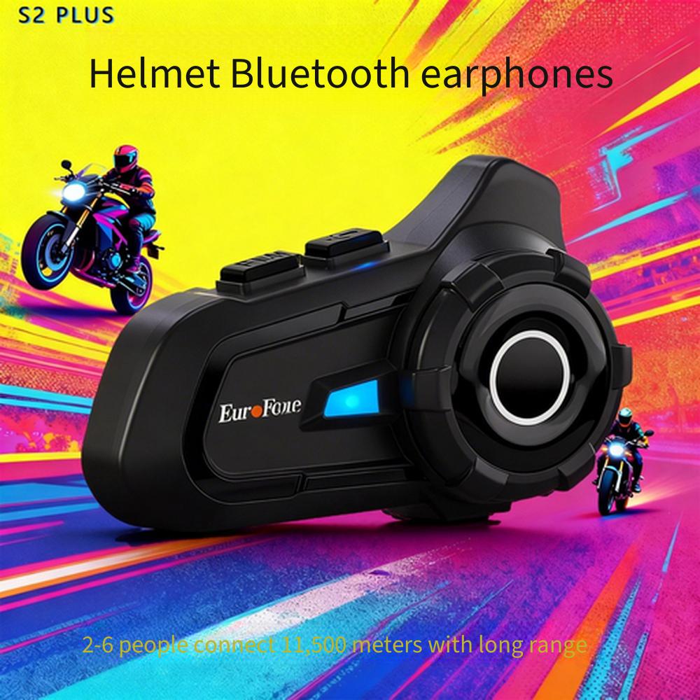 Motorcycle Helmet Bluetooth Headset 6 Riders Group Intercom IPX Waterproof Noise Reduction Wireless Interphone Hands‑Free Music for Moto Riding