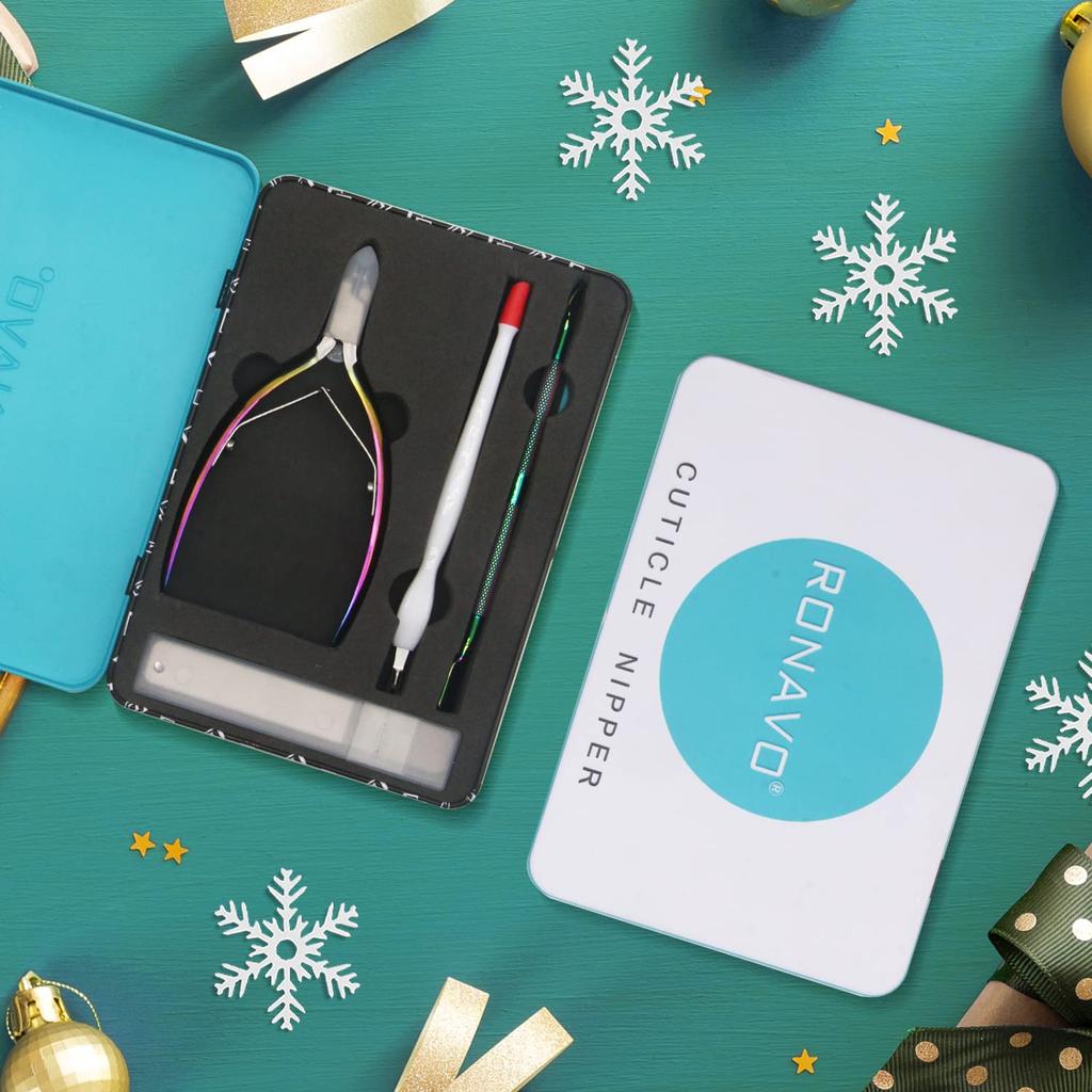 RONAVO Cuticle Trimmer with Cuticle Cuticle Glass Nail Blind Spot Durable Manicure and Pedicure Tool for Fingernails and Chameleon Pusher, Cutter,