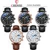 CHENXI 973 Мужские наручные часы Многофункциональные Деловые часы Фаза Луны Дата Водонепроницаемые Римский циферблат Кожаные Кварцевые часы для Мужчины