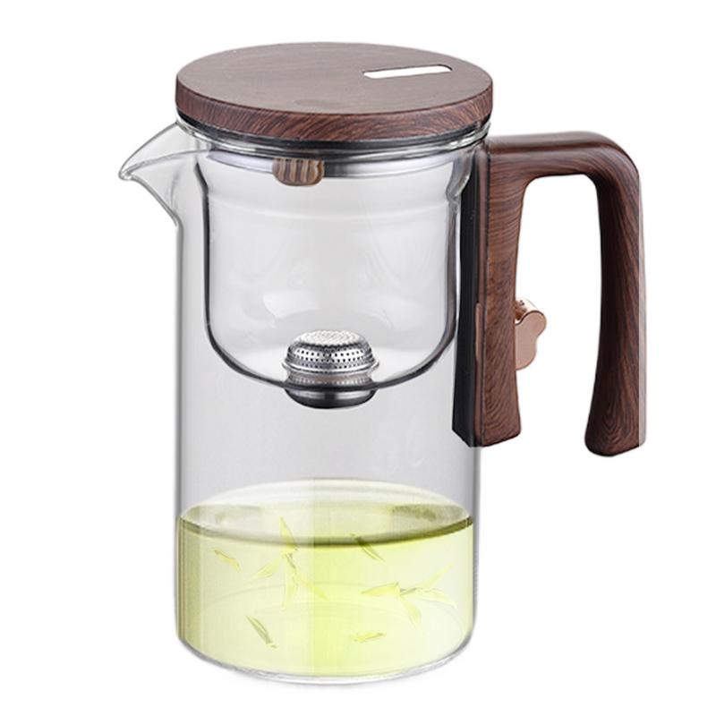 Glass Tea Kettle With Infuser Magnetic Suction Tea Making Artifact With Wooden Handle Tea Separation Filtering Glass Teapot