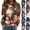 Women's Casual Fashion Christmas Print Long Sleeve Round Neck Pullover Top Blouse Sweatshirt