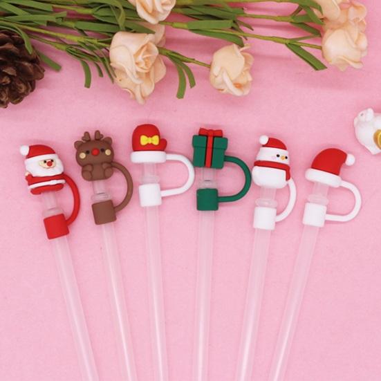 2Pcs Christmas Silicone Straw Cap 10mm Reusable Dust-Proof Straw Topper for Cup Party Decor Santa Claus Snowman