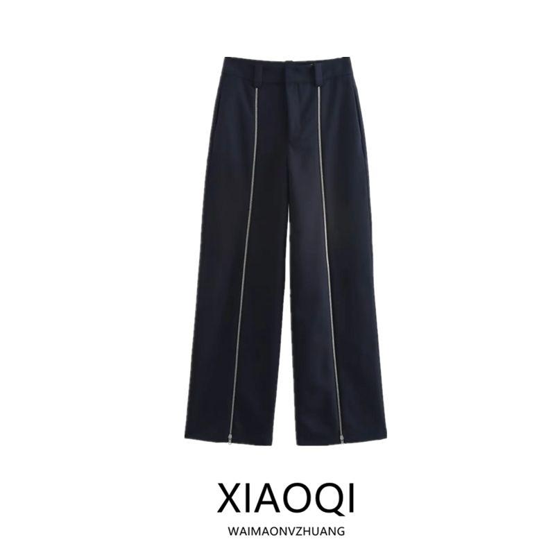 Fashion Style 2024 Autumn New Female Stylish All-Match Ornaments Zipper Ornament Straight-leg Casual Pants 8484683