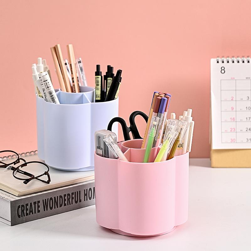 360 Degrees Rotating Pen Holder Large Capacity Pen Container Simple Desk Organizer Pencil Storage Box Students Stationery