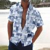 Men's Summer New Loose Print Short Sleeve Shirt Cardigan Beach Shirt