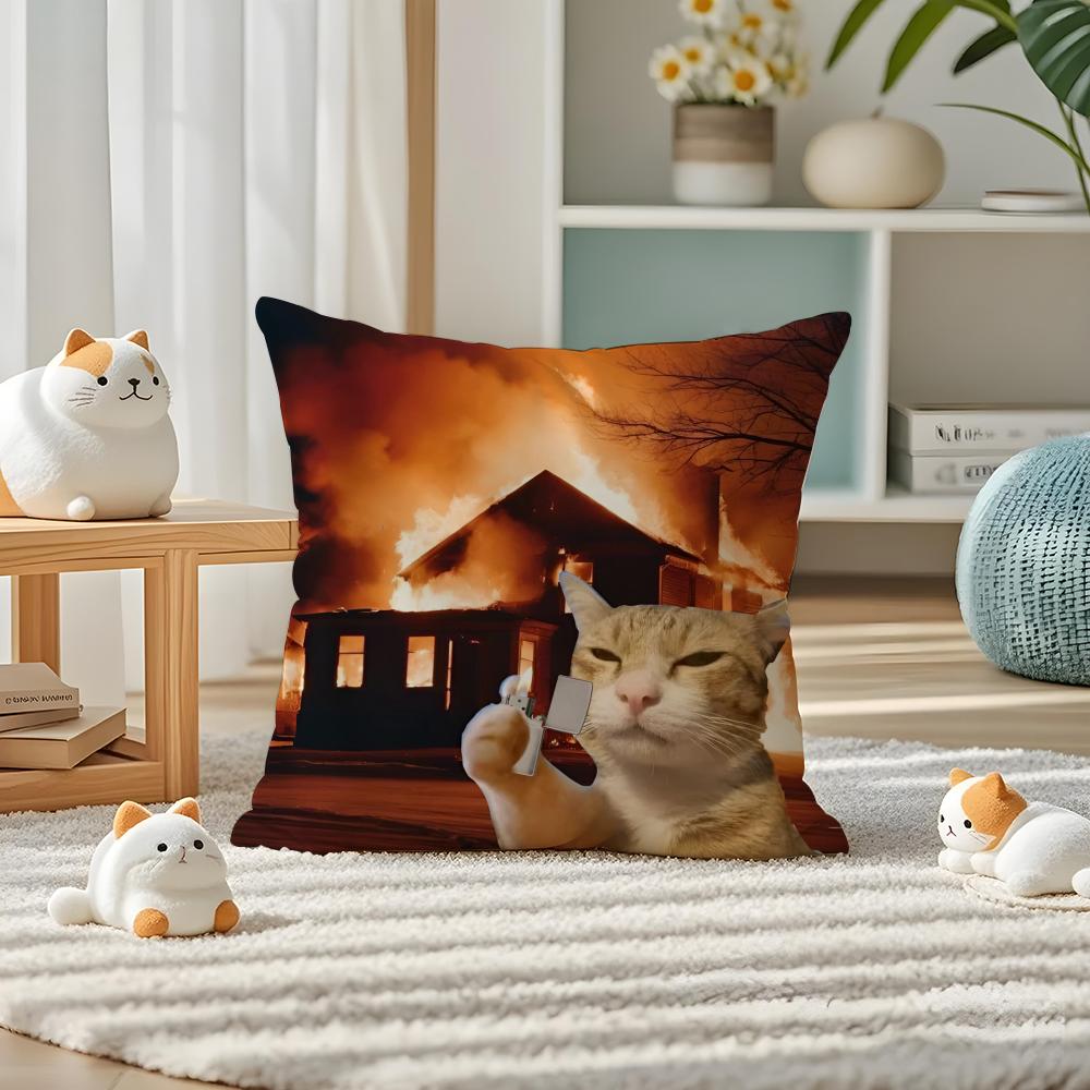 Fun Kwaii Cat Anime Pillow Case Silky elegant Comfort Sofa Bed Invisible zipper