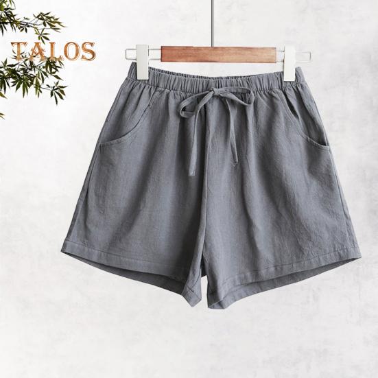 Летние женские шорты трапециевидной формы на шнуровке с высокой эластичной резинкой на талии, однотонные, свободные боковые карманы, плиссированные, повседневная домашняя одежда, спортивные короткие шорты