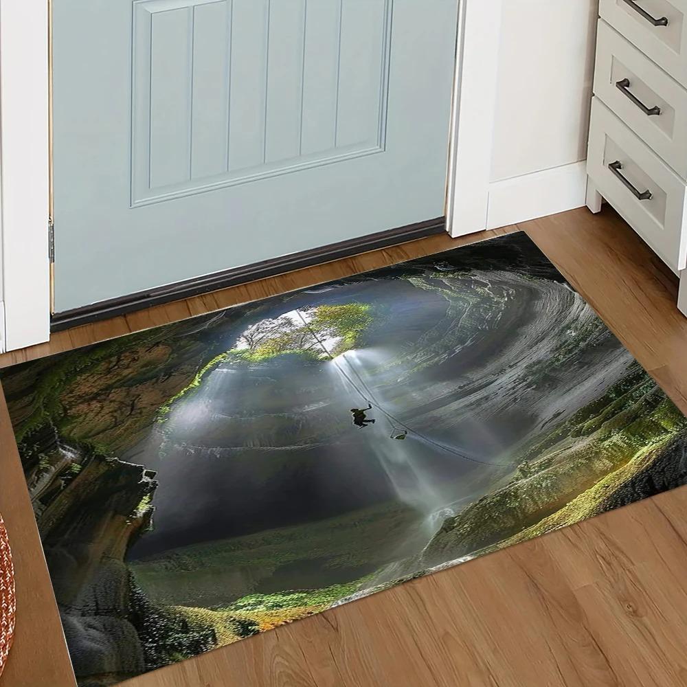 3D Визуальный Эффект Пещера Стиль Коврик для Двери Печатный Коврик для Двери Противоскользящий Легко Чистится Подходит для Изготовления Коврика для Двери Спальни Ванной Комнаты Дома