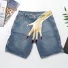 Men Denim Shorts Button Zipper Fly Hand Printed Hip Hop Style Short Pants with Pockets High Street Casual Short Jeans
