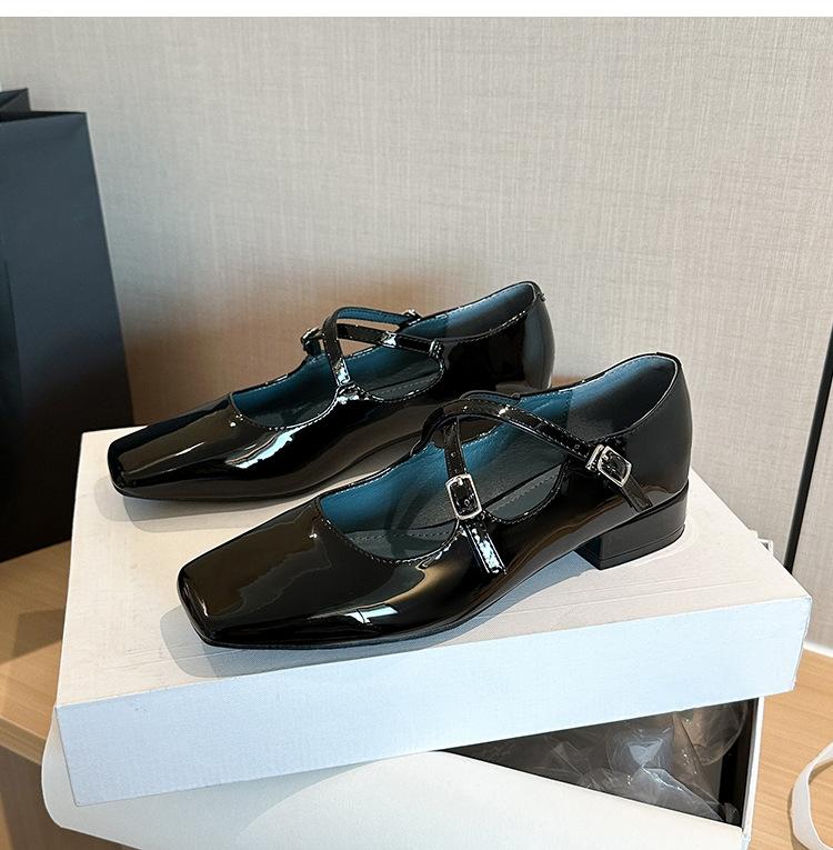 2123-2 French Square Head Cross Strap Square Heel Mary Jane Single Shoes Autumn New French Versatile Low Heel Single Shoes Women