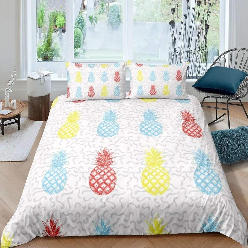Pineapple Duvet Cover Set Yellow Fruit Pattern King Queen Size For Kids Boys Girls Polyester Comforter Cover With Pillowcase