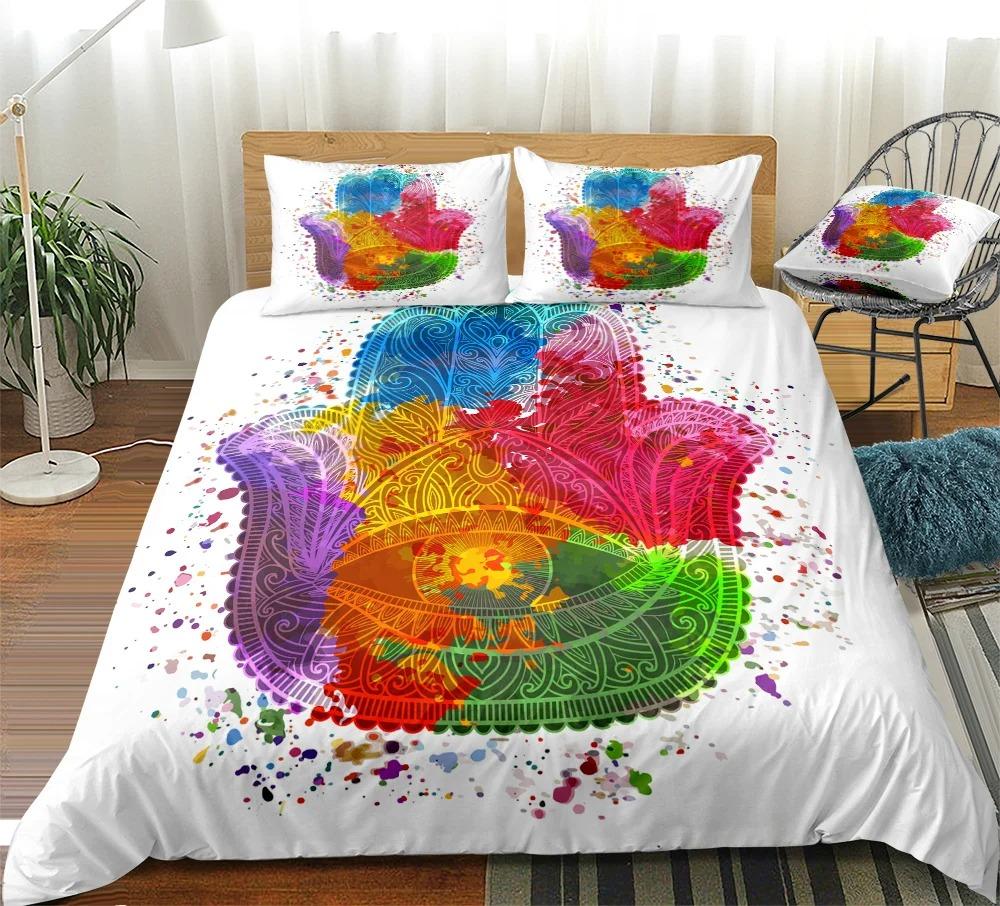 Рука Хамса Комплект постельного белья Кинг/Квин Рука Фатимы Пододеяльник Бохо Мандала Черный Золотой Счастливая Рука Полиэстеровый Пододеяльник