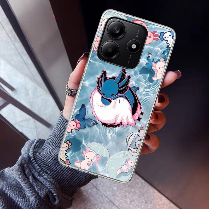 Cute Axolotl Kawaii Phone Case For Xiaomi Redmi Note 10 11 12 13 14 15 Pro Plus 11S 12S 14S 11T 11E 10S Soft TPU Back Cover Redm
